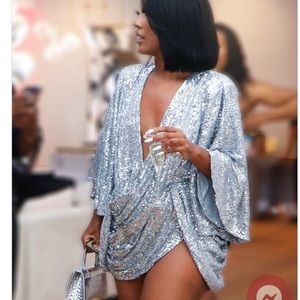 Ellae Lisque , Center of Attention dress, Silver, size medium.